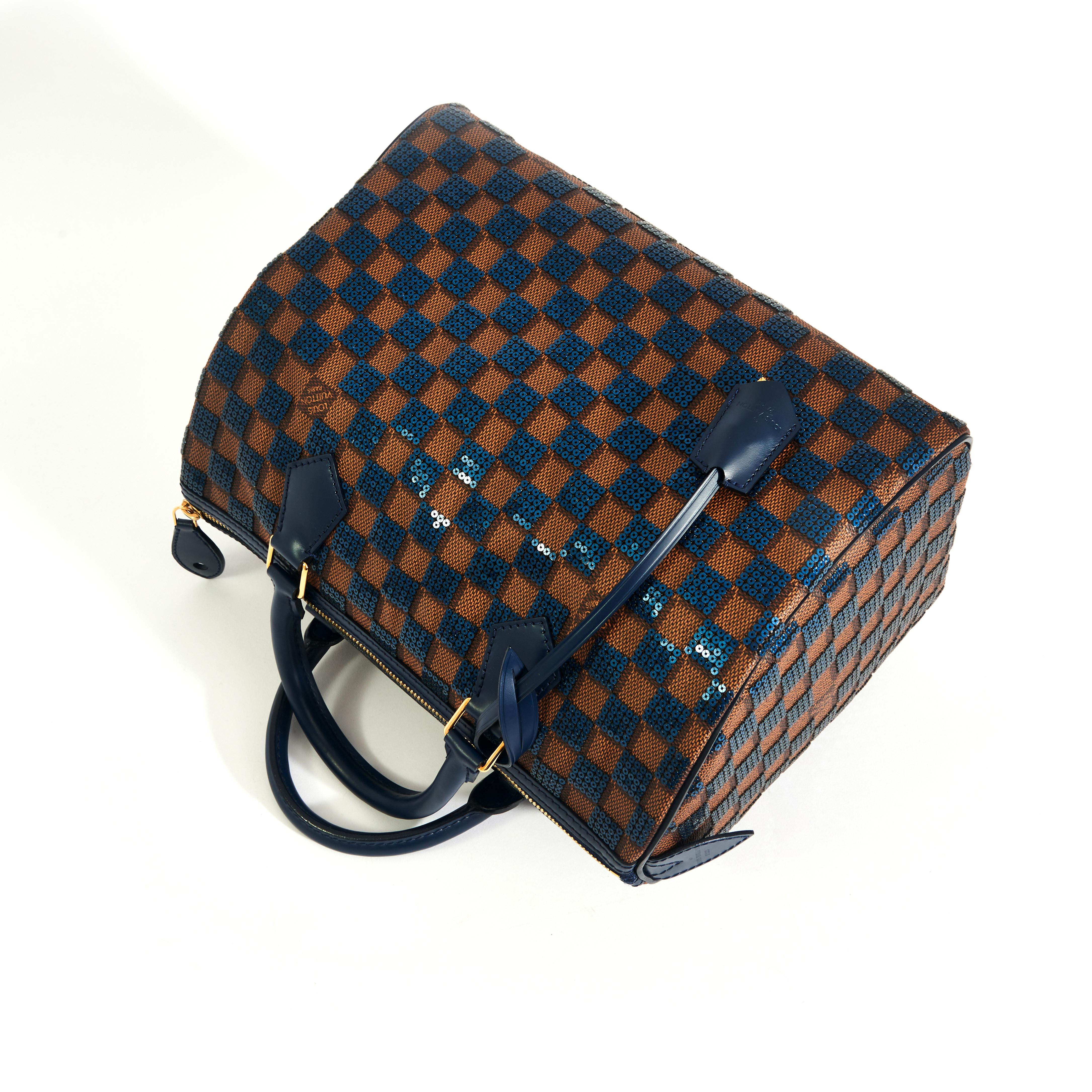 LOUIS VUITTON Damier Paillettes Speedy 30 with Navy Sequins For Sale 7
