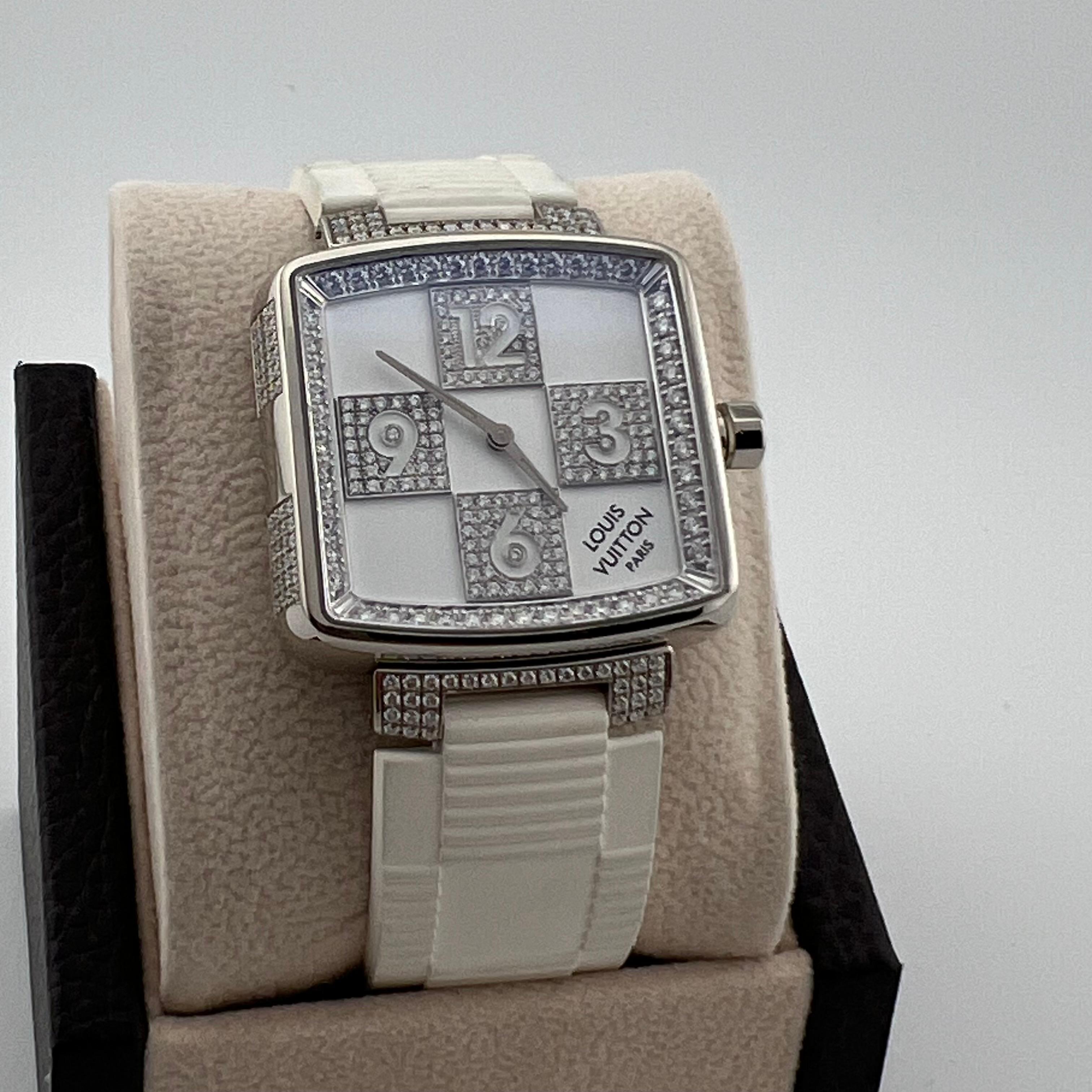 Louis Vuitton Damier Speedy Edición Limitada Q231C 33mm Oro Blanco 18k y Diamantes en venta 6