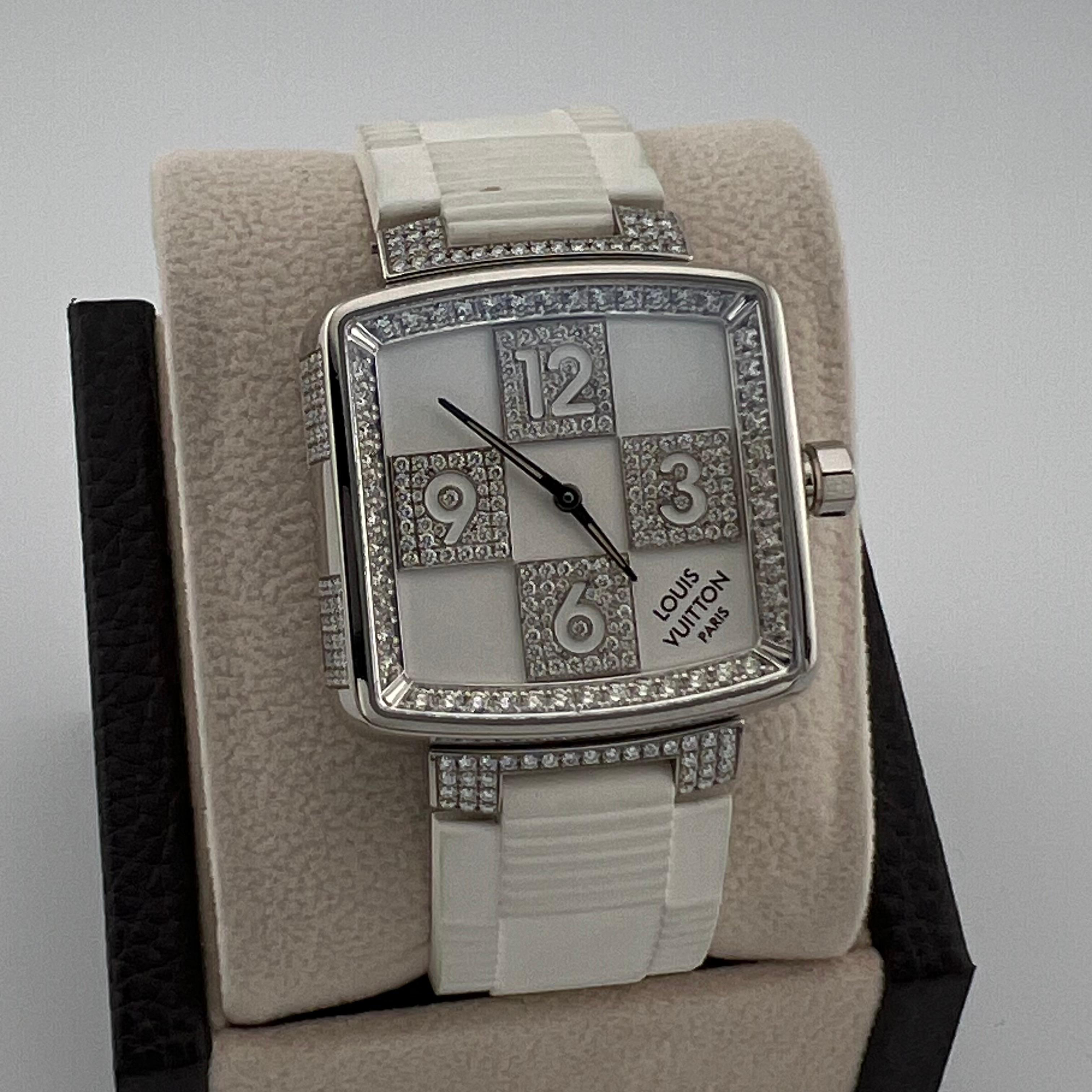 Louis Vuitton Damier Speedy Edición Limitada Q231C 33mm Oro Blanco 18k y Diamantes en venta 7