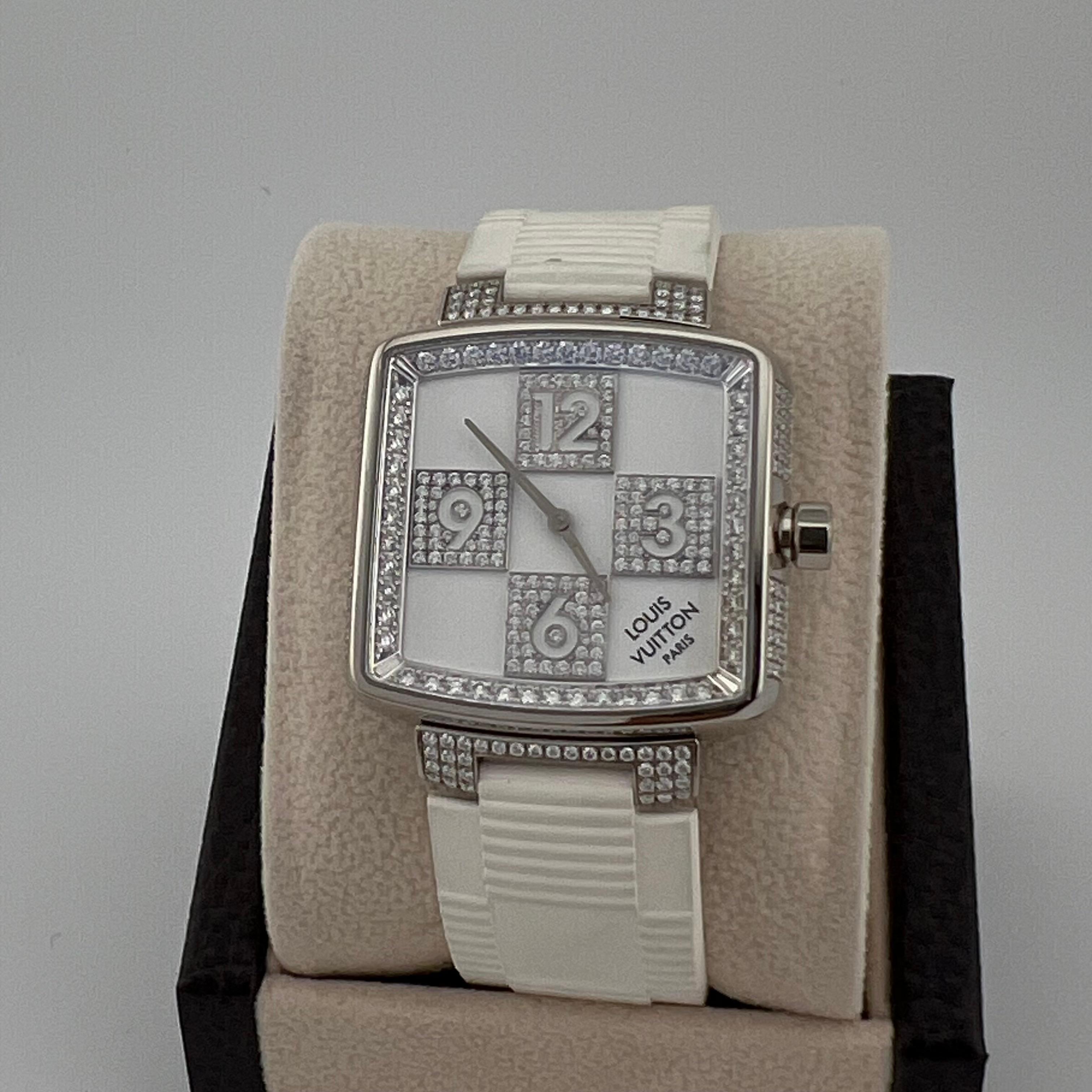 Louis Vuitton Damier Speedy Edición Limitada Q231C 33mm Oro Blanco 18k y Diamantes en venta 8