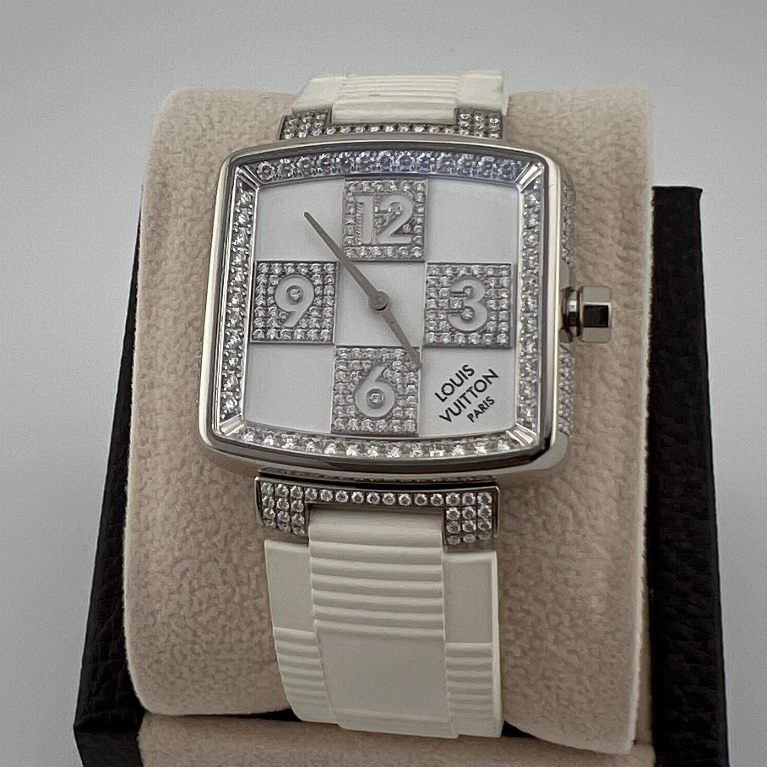 Louis Vuitton Damier Speedy Edición Limitada Q231C 33mm Oro Blanco 18k y Diamantes en venta 9