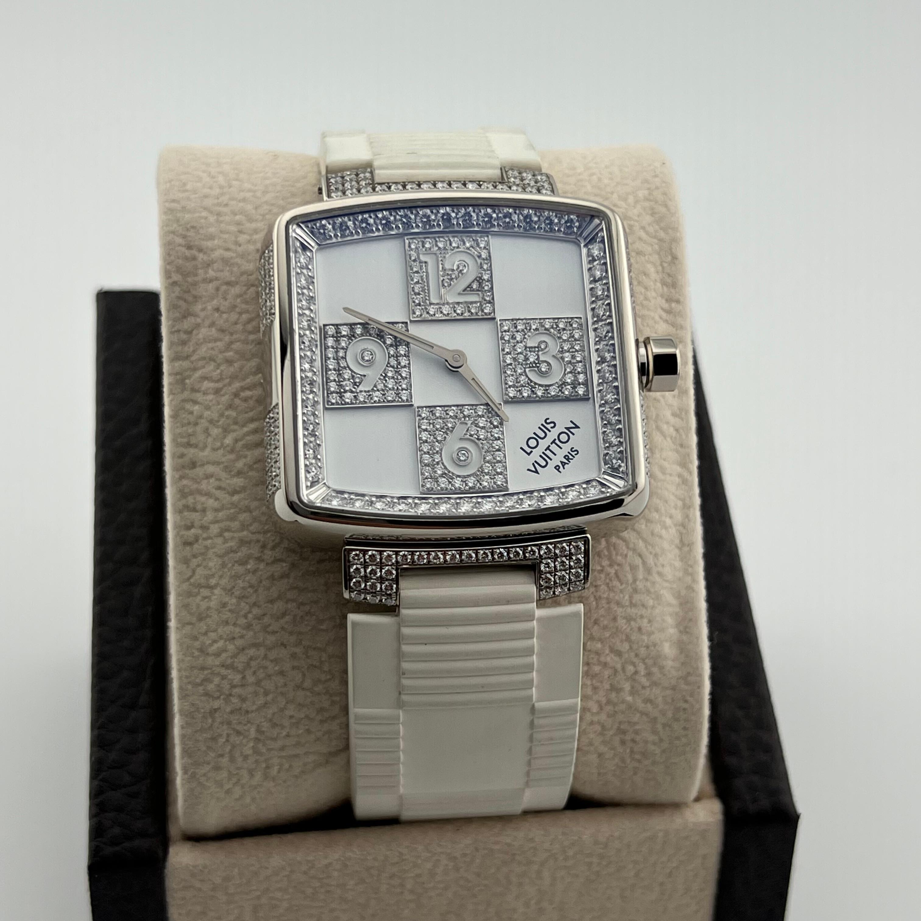 Femenino o masculino Louis Vuitton Damier Speedy Edición Limitada Q231C 33mm Oro Blanco 18k y Diamantes en venta