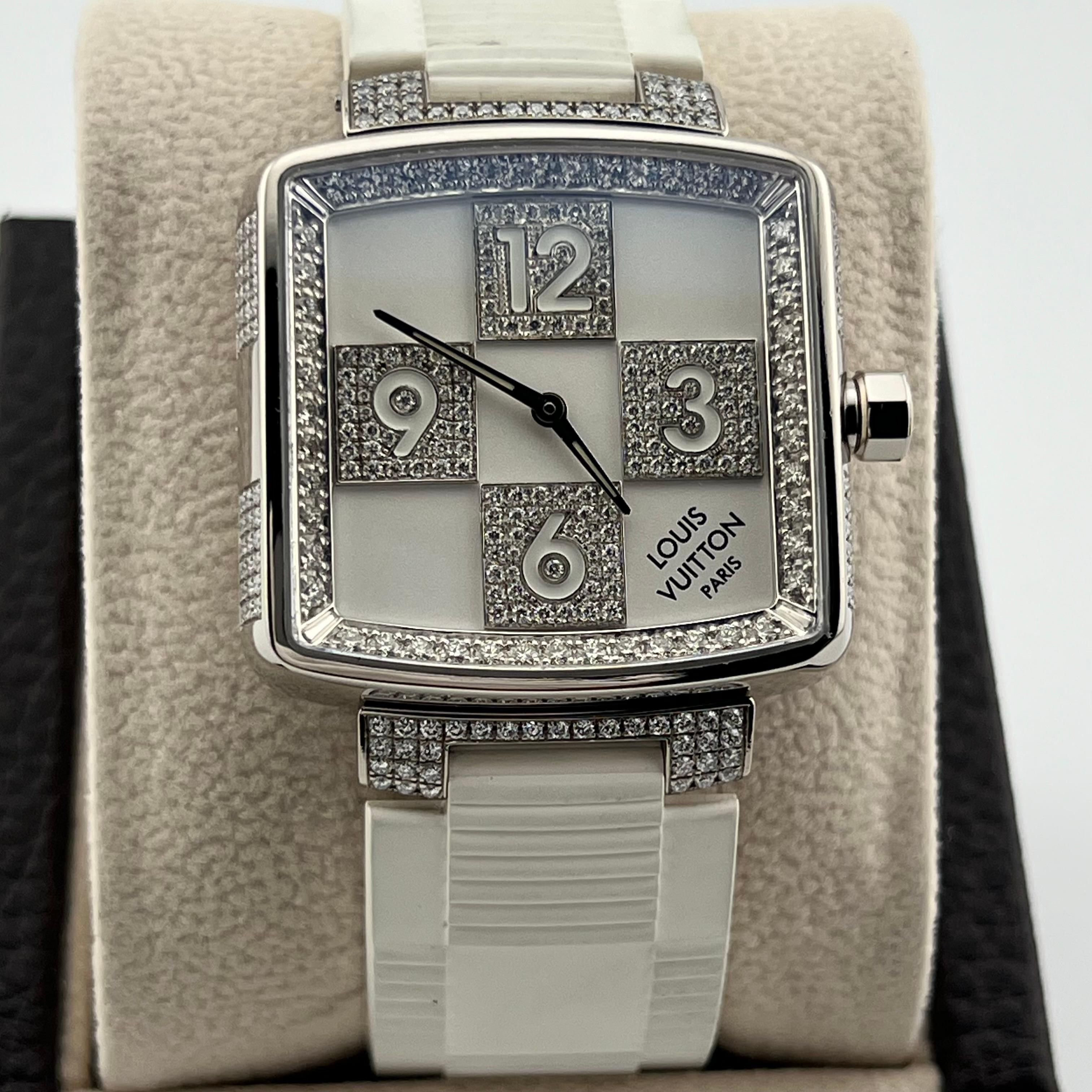 Louis Vuitton Damier Speedy Edición Limitada Q231C 33mm Oro Blanco 18k y Diamantes en venta 1