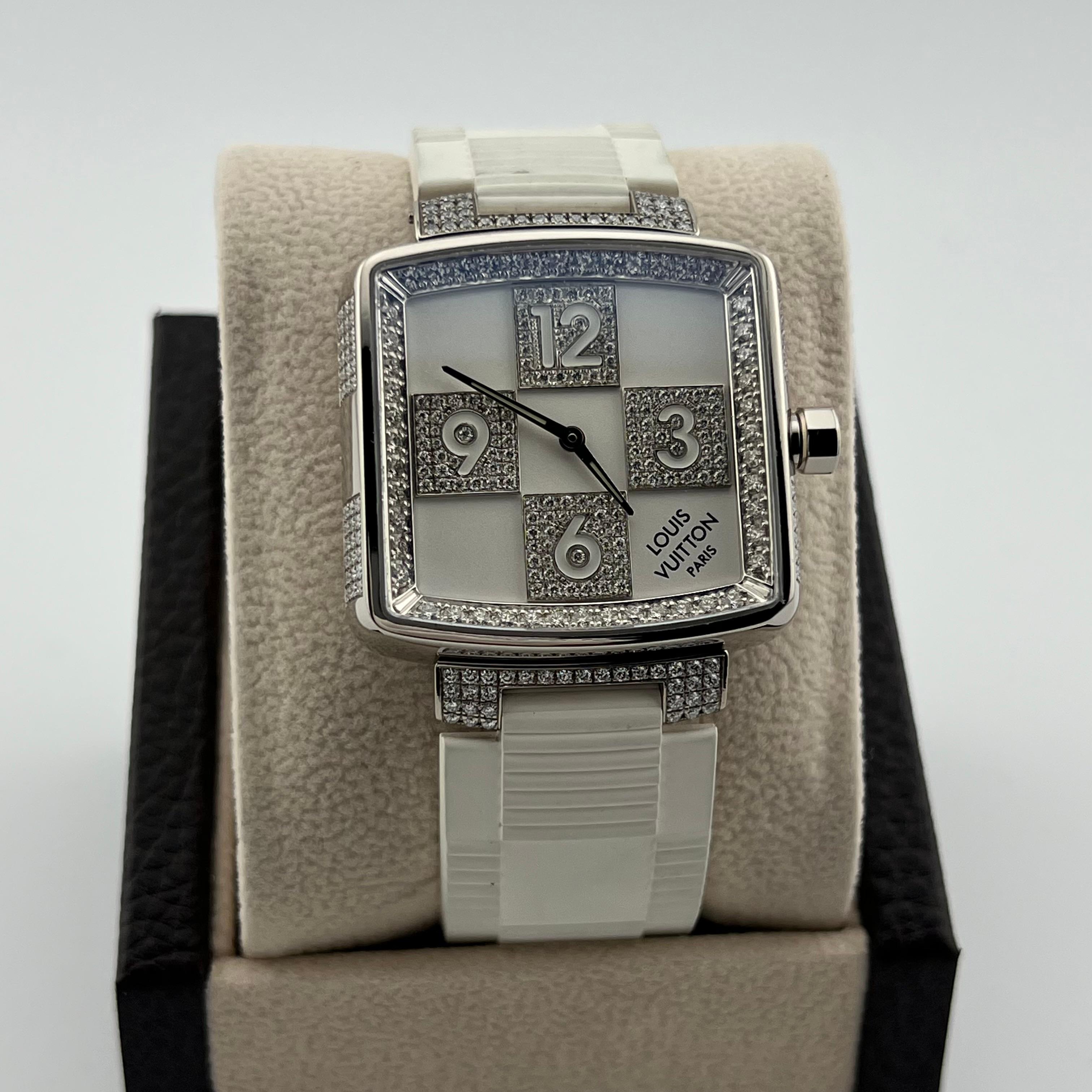 Louis Vuitton Damier Speedy Edición Limitada Q231C 33mm Oro Blanco 18k y Diamantes en venta 2