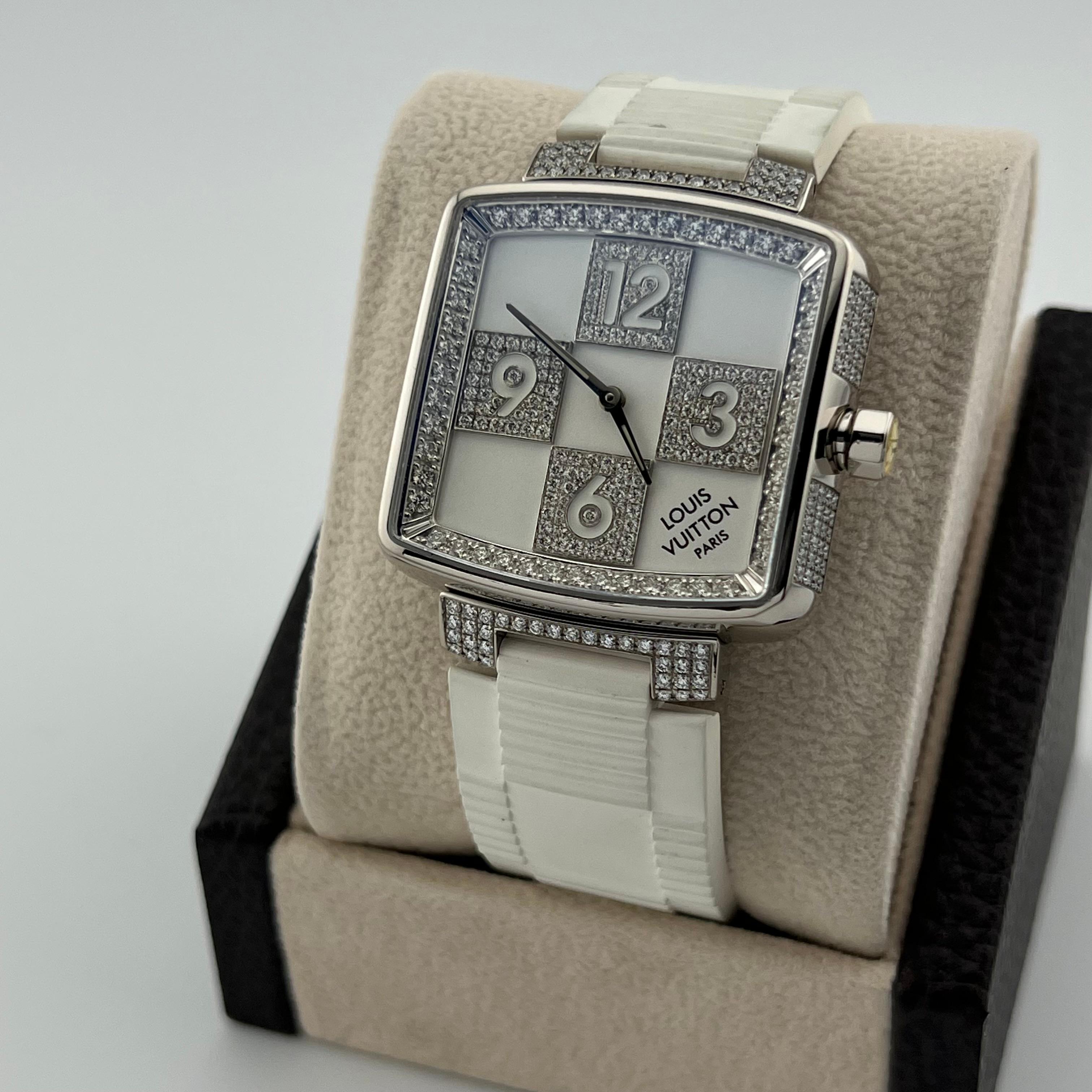 Louis Vuitton Damier Speedy Edición Limitada Q231C 33mm Oro Blanco 18k y Diamantes en venta 3