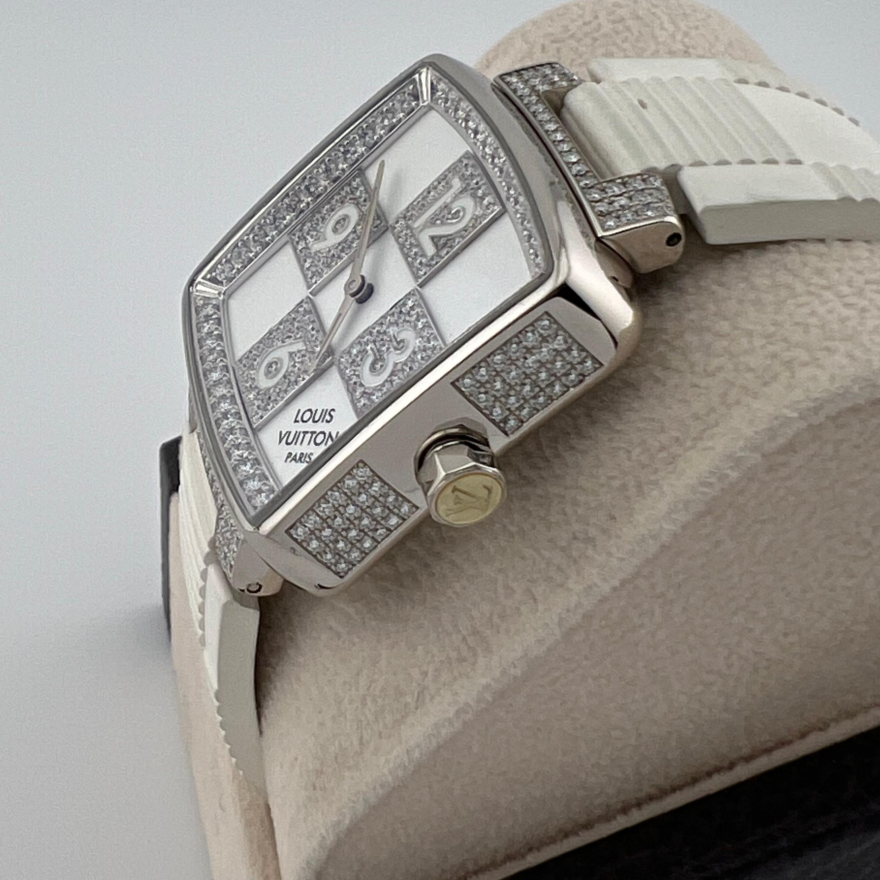 Louis Vuitton Damier Speedy Edición Limitada Q231C 33mm Oro Blanco 18k y Diamantes en venta 4