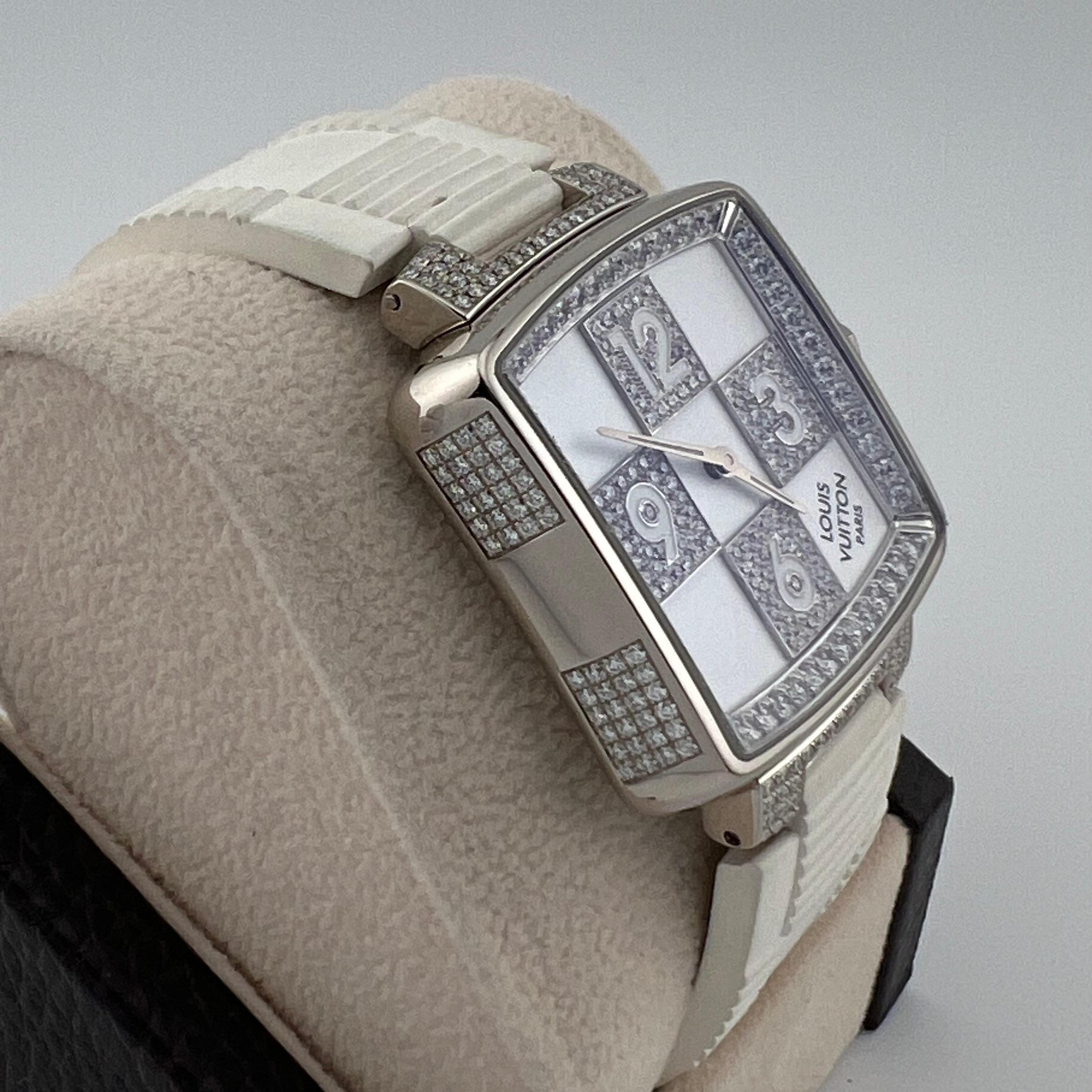 Louis Vuitton Damier Speedy Edición Limitada Q231C 33mm Oro Blanco 18k y Diamantes en venta 5