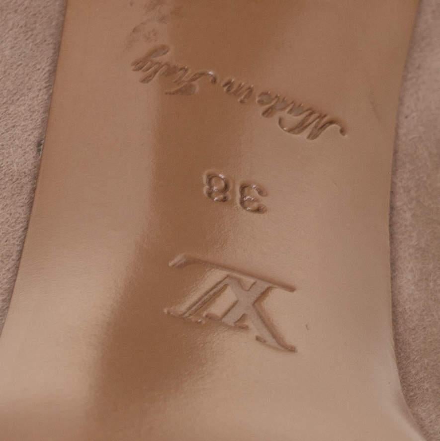 Louis Vuitton Dark Beige Suede Criss Cross Peep Toe Platform Pumps Size 39 For Sale 1