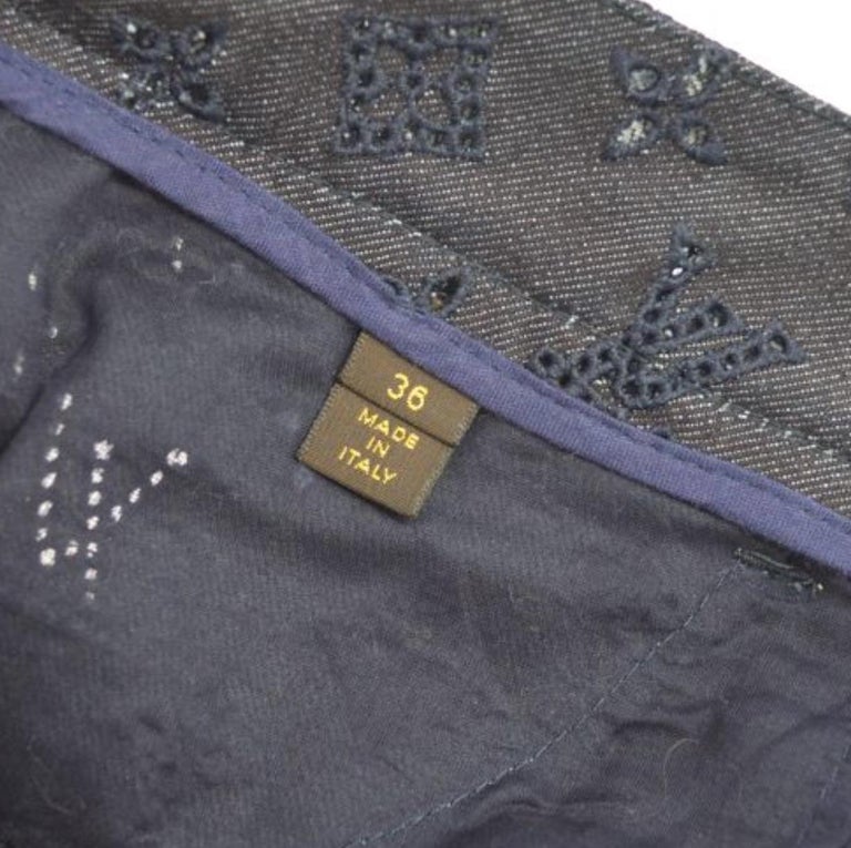 Louis Vuitton Dark Blue Cotton Denim LV Logo Women's Booty Hot Pants Shorts  For Sale at 1stDibs