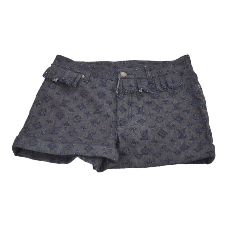 Louis Vuitton Dark Blue Cotton Denim LV Logo Women's Booty Hot Pants Shorts 