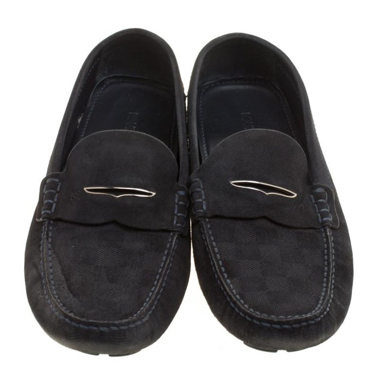 Louis Vuitton Dark Blue Damier Embossed Suede Shade Penny Loafers Size ...
