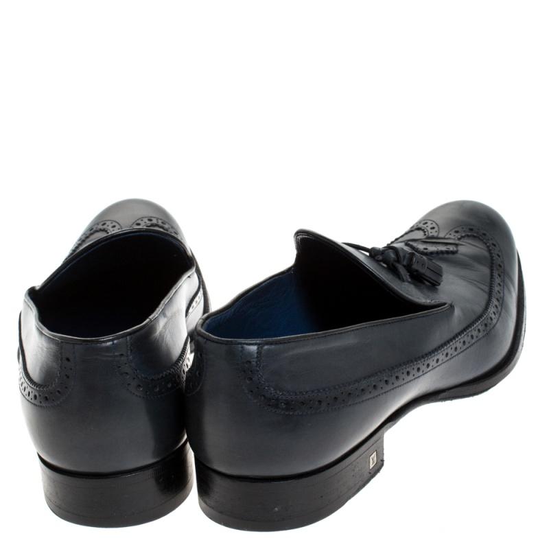 Louis Vuitton Dark Blue Leather Tassel And Brogue Detail Loafers Size 42.5 In Good Condition In Dubai, Al Qouz 2