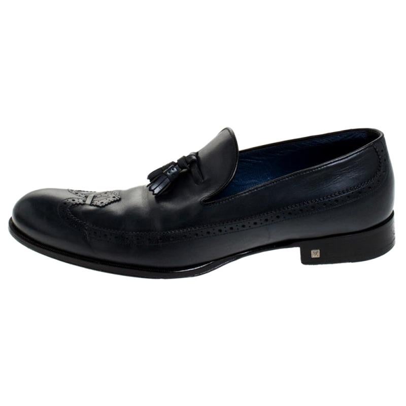Louis Vuitton Dark Blue Leather Tassel And Brogue Detail Loafers Size 42.5