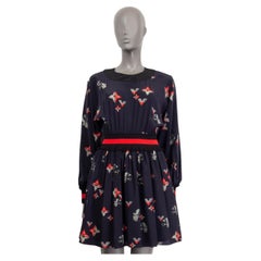 LOUIS VUITTON seda azul oscuro DIAMANTE FLOR MINI Vestido 38 S