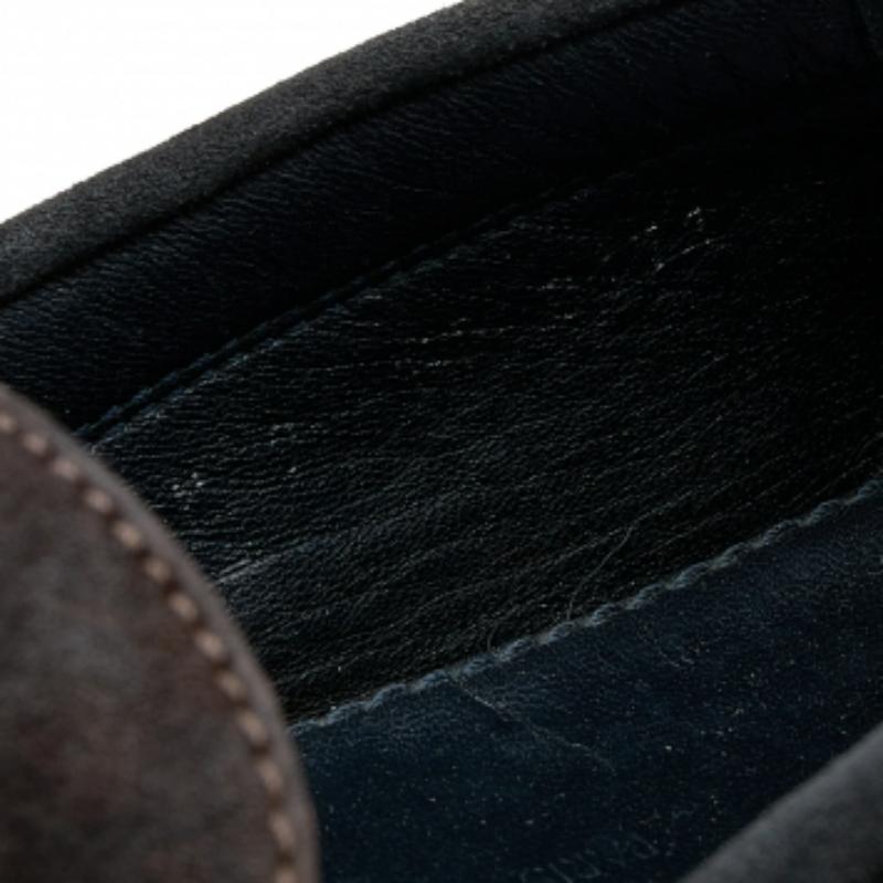 Louis Vuitton Dark Brown/Black Suede & Leather Logo Bow Slip On Loafers Size 43 For Sale 4