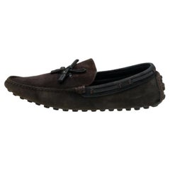 Louis Vuitton Dark Brown/Black Suede & Leather Logo Bow Slip On Loafers Size 43