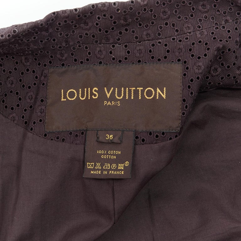 LOUIS VUITTON dark brown floral embroidery anglaise eyelet fitted ...