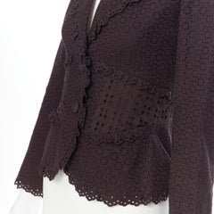 LOUIS VUITTON dark brown floral embroidery anglaise eyelet fitted blazer FR36