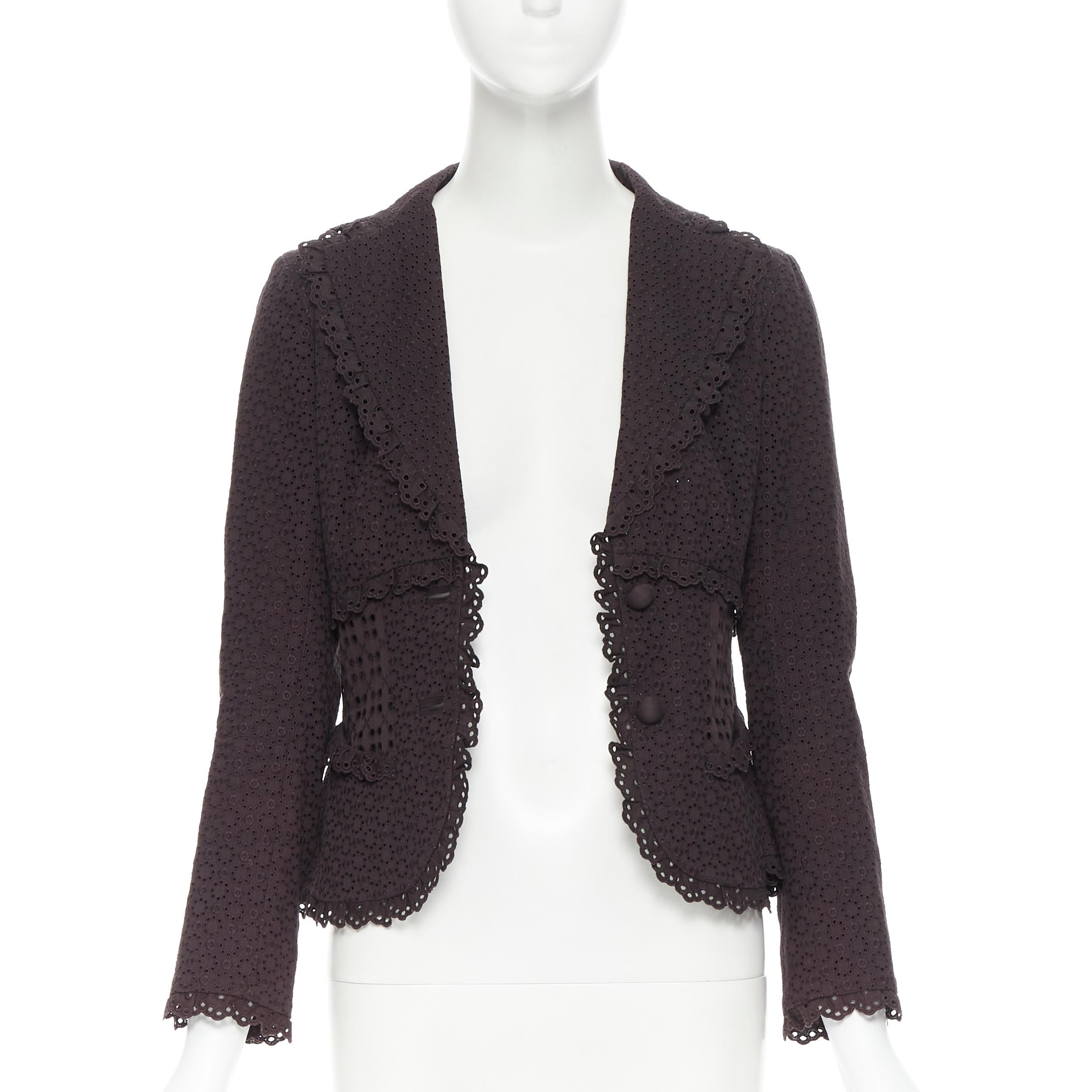 Nero LOUIS VUITTON blazer aderente marrone scuro con ricamo floreale e occhielli FR36