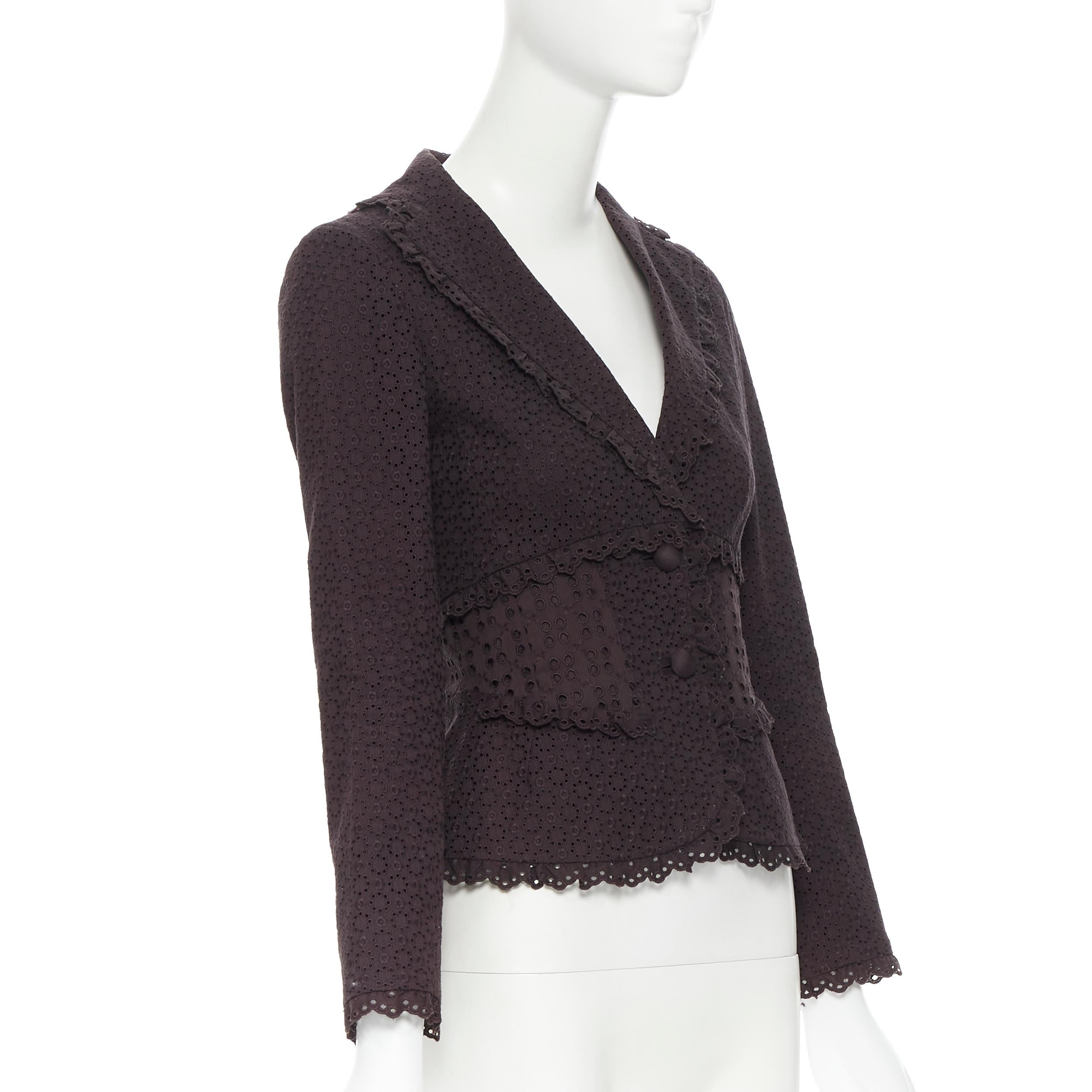 LOUIS VUITTON blazer aderente marrone scuro con ricamo floreale e occhielli FR36 In condizioni ottime a Hong Kong, NT
