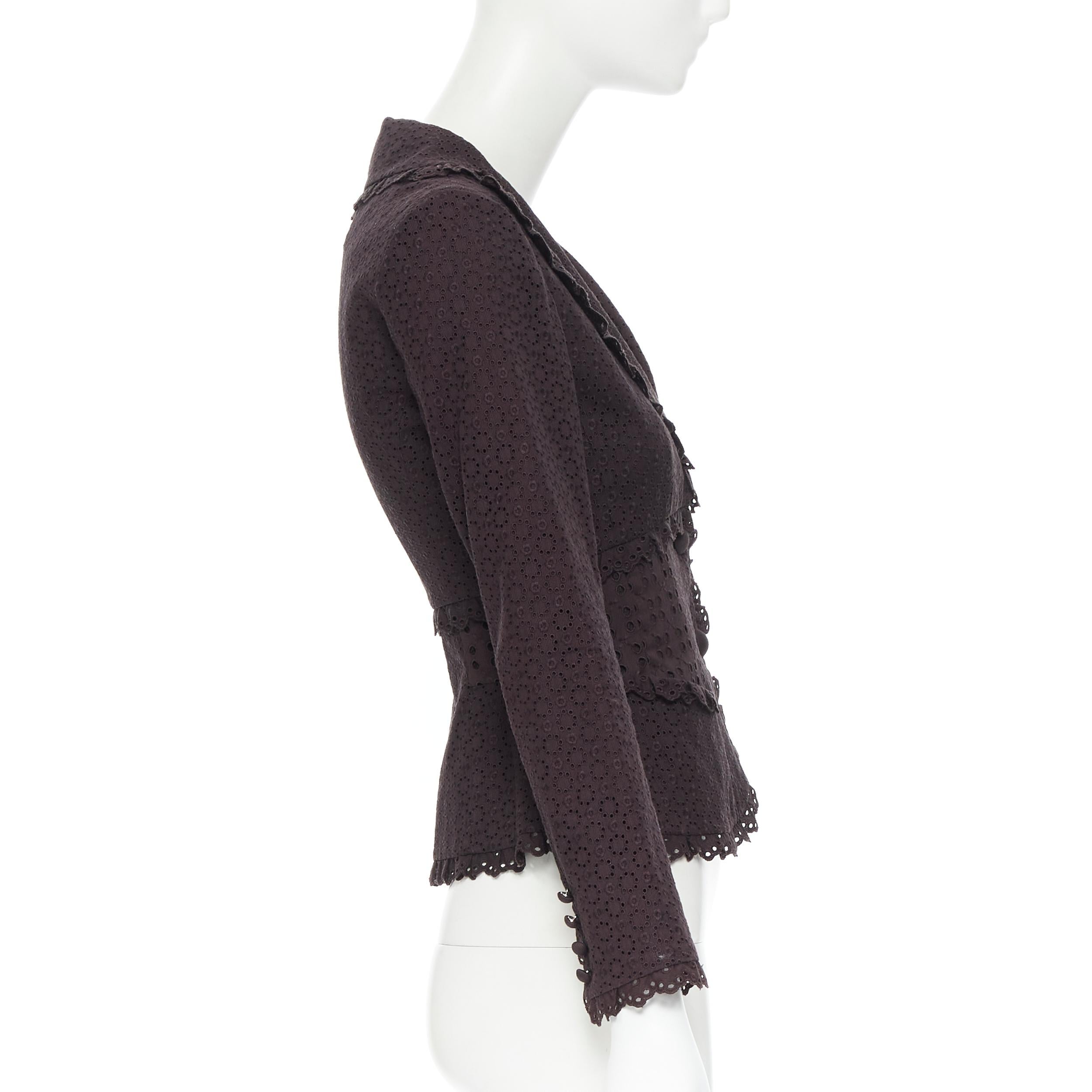 Donna LOUIS VUITTON blazer aderente marrone scuro con ricamo floreale e occhielli FR36