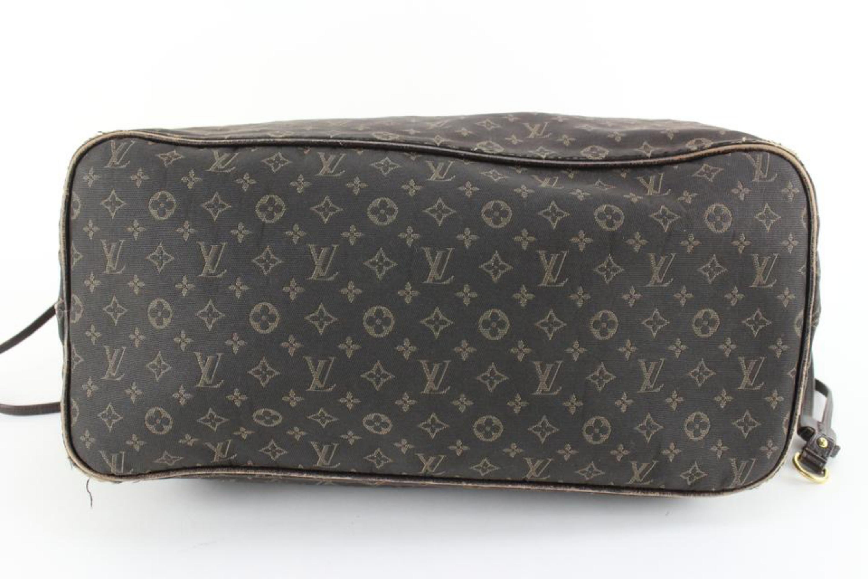 Louis Vuitton Dark Brown Fusain Mini Lin Monogram Idylle Neverfull MM Tote 8lk83 For Sale 1