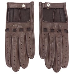 LOUIS VUITTON dark brown leather cut out driving gloves Sz7