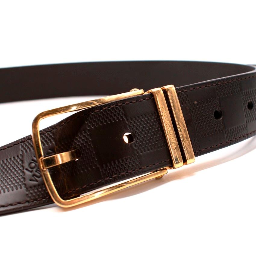 Louis Vuitton Dark Brown Leather Damier Leather Belt 110 For Sale 1
