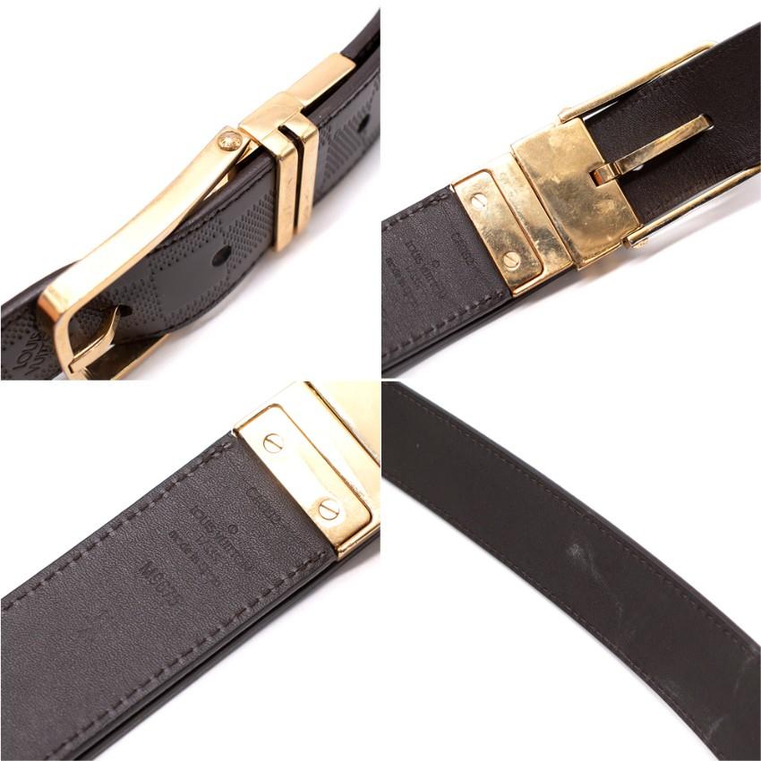 Louis Vuitton Dark Brown Leather Damier Leather Belt 110 For Sale 3