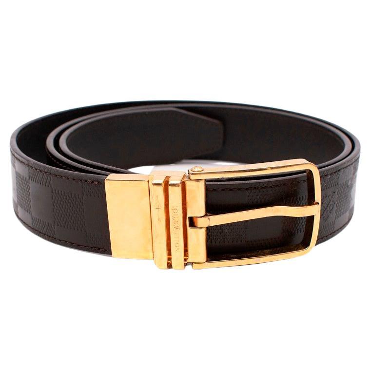 Louis Vuitton Dark Brown Leather Damier Leather Belt 110 For Sale