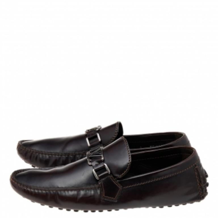 Loafers like these ones from Louis Vuitton are worth every penny because they epitomize both comfort and style. Crafted from dark brown leather, they carry neat stitch detailing and the signature LV on the uppers. Complete with leather insoles, this