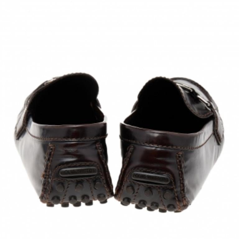 Black Louis Vuitton Dark Brown Leather Hockenheim Slip On Loafers Size 41