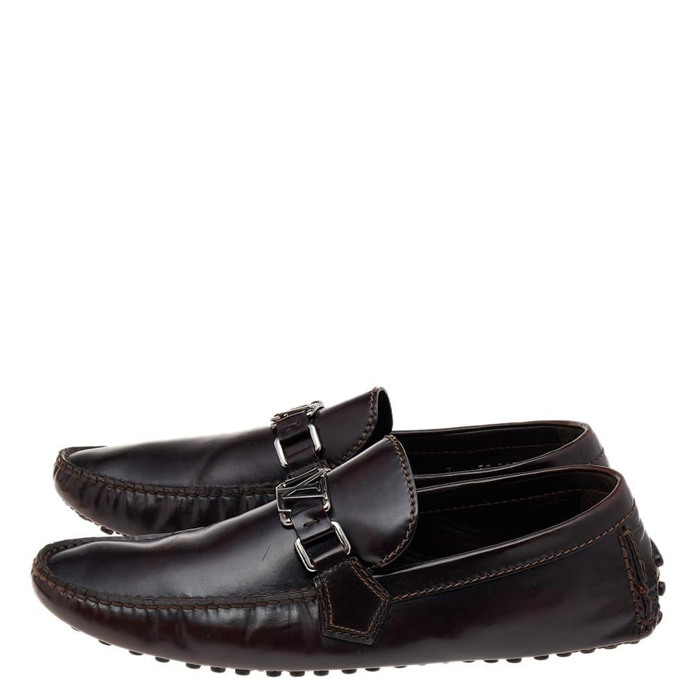 Black Louis Vuitton Dark Brown Leather Hockenheim Slip On Loafers Size 41 For Sale
