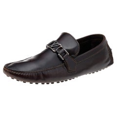 Louis Vuitton Dark Brown Leather Hockenheim Slip On Loafers Size 41
