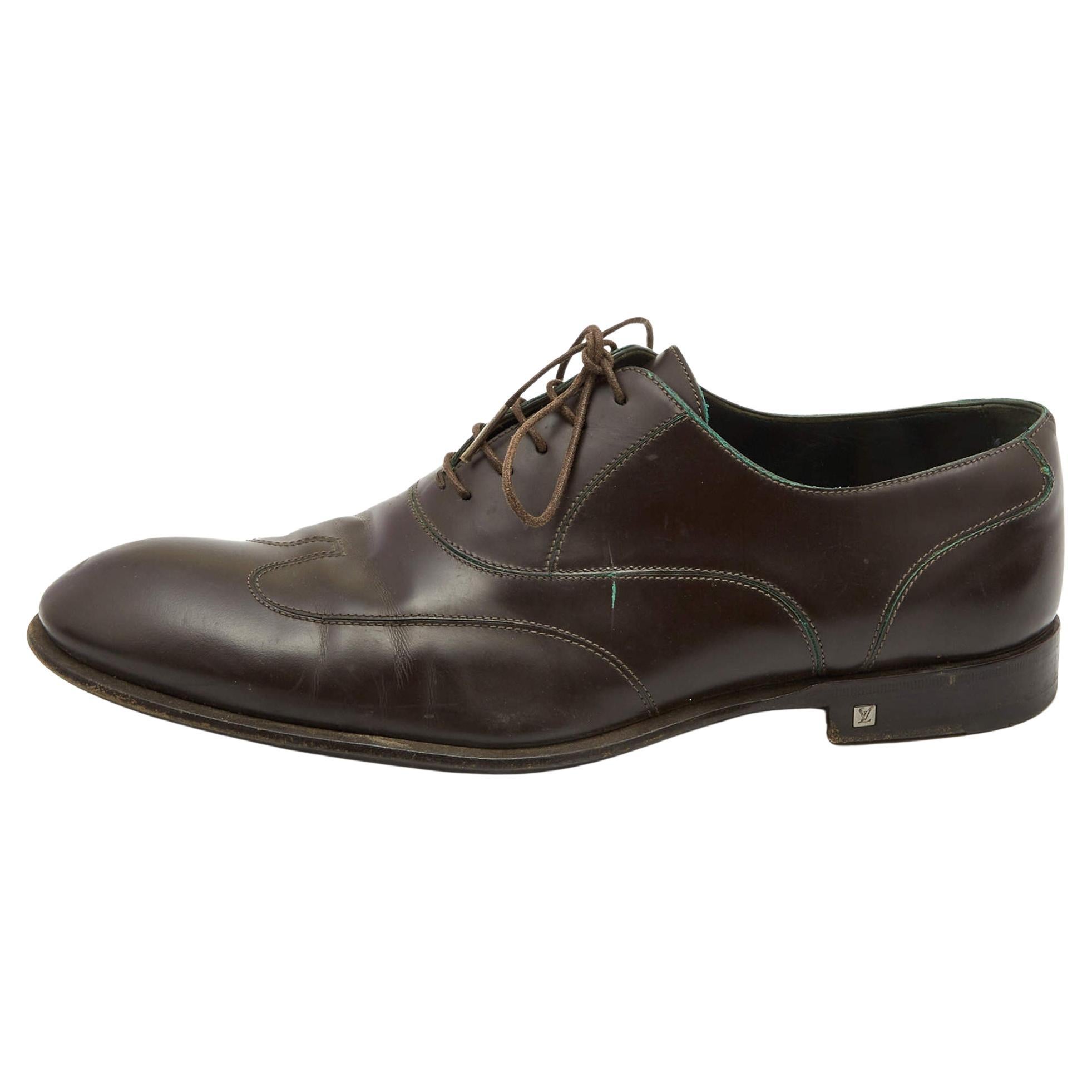 Louis Vuitton Dark Brown Leather Lace Up Oxfords Size 42.5 For Sale