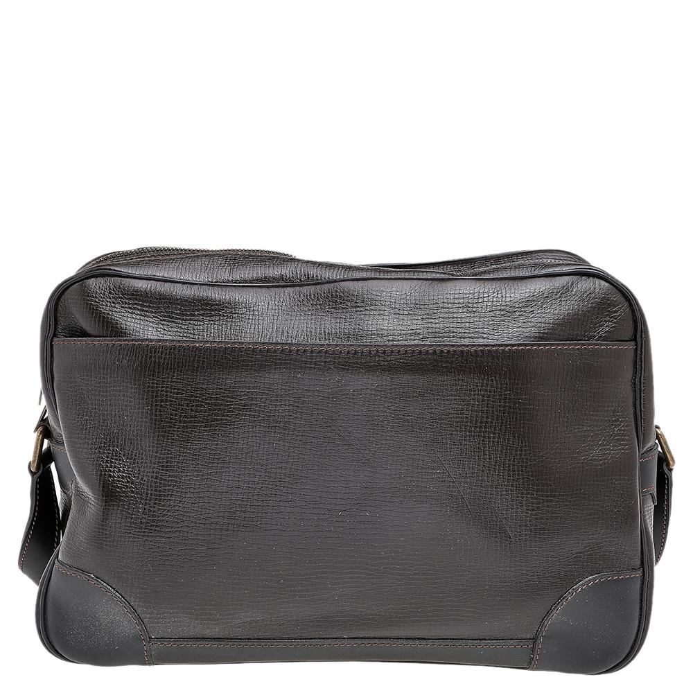 Black Louis Vuitton Dark Brown Leather Messenger Bag