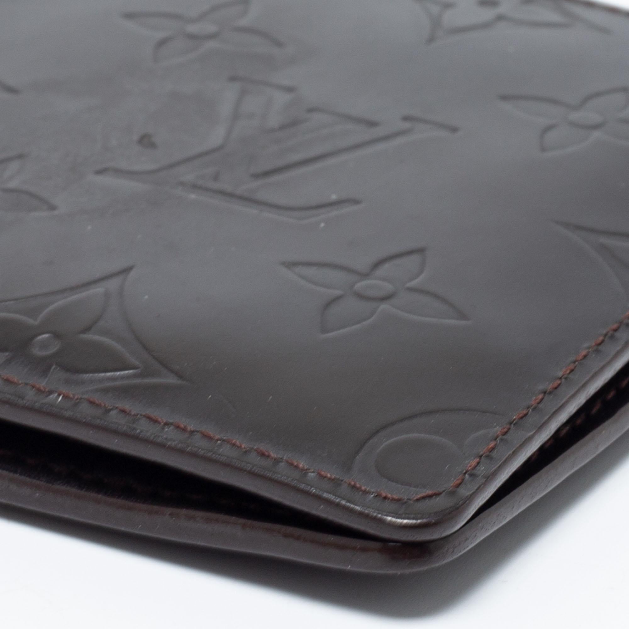 Louis Vuitton Dark Brown Leather Monogram Embossed Bifold Wallet 2