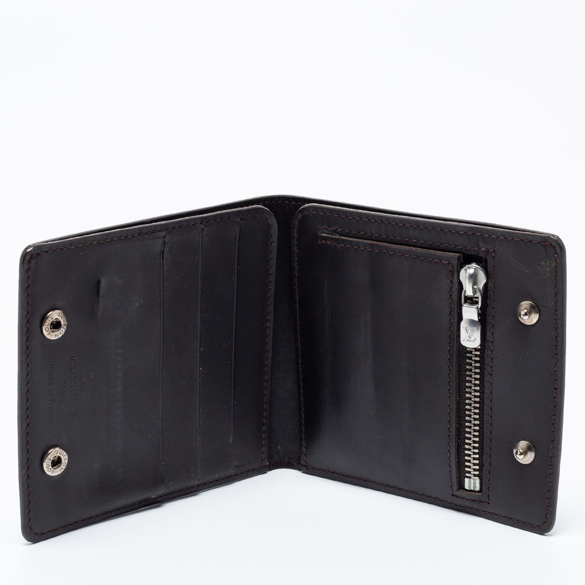 Men's Louis Vuitton Dark Brown Leather Monogram Embossed Bifold Wallet