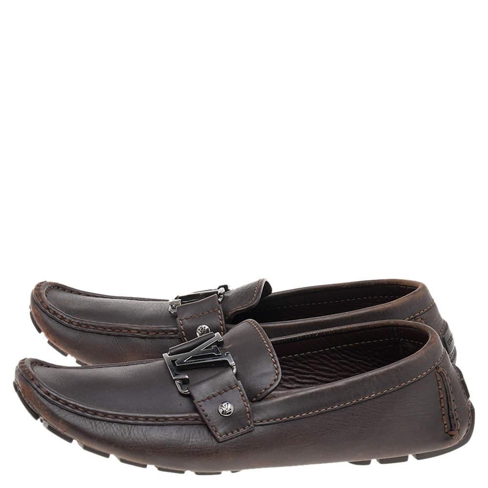 Black Louis Vuitton Dark Brown Leather Monte Carlo Loafers Size 41 For Sale