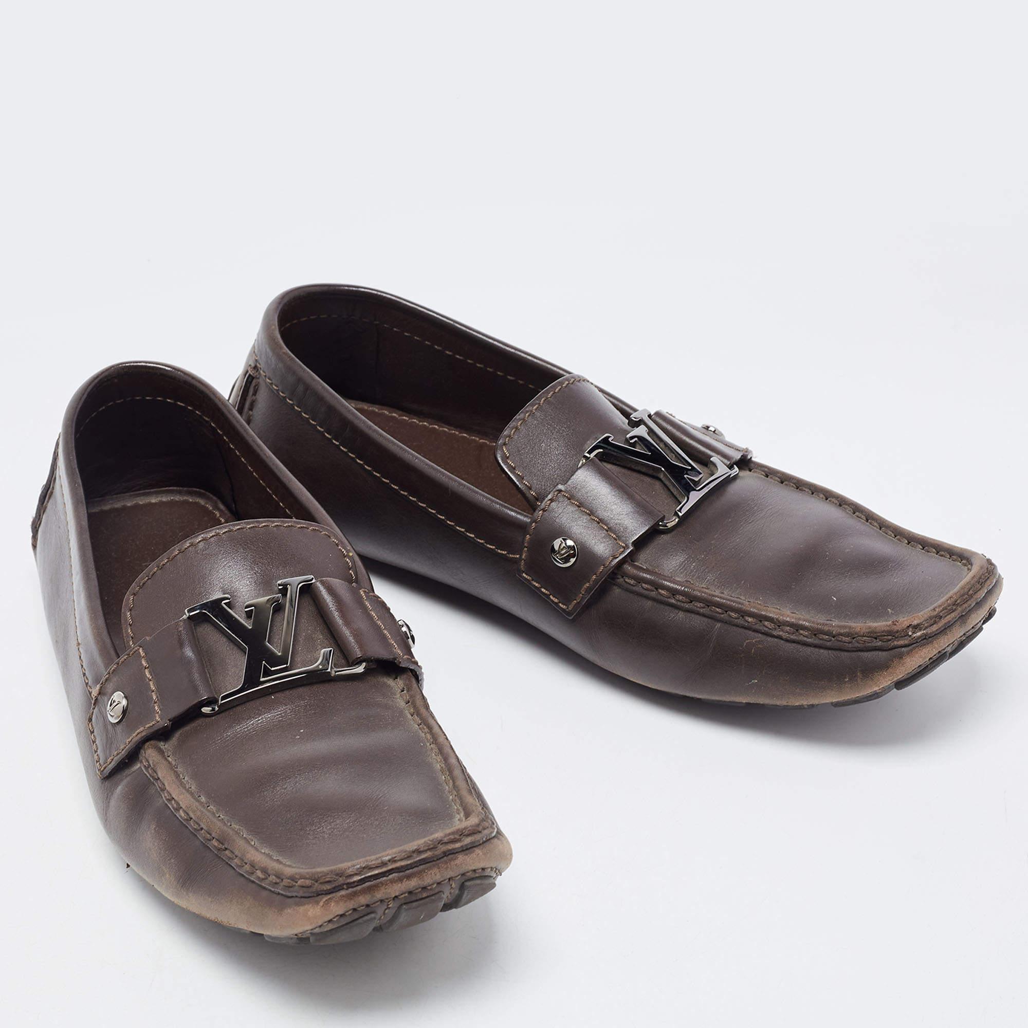 Men's Louis Vuitton Dark Brown Leather Monte Carlo Loafers Size 41 For Sale