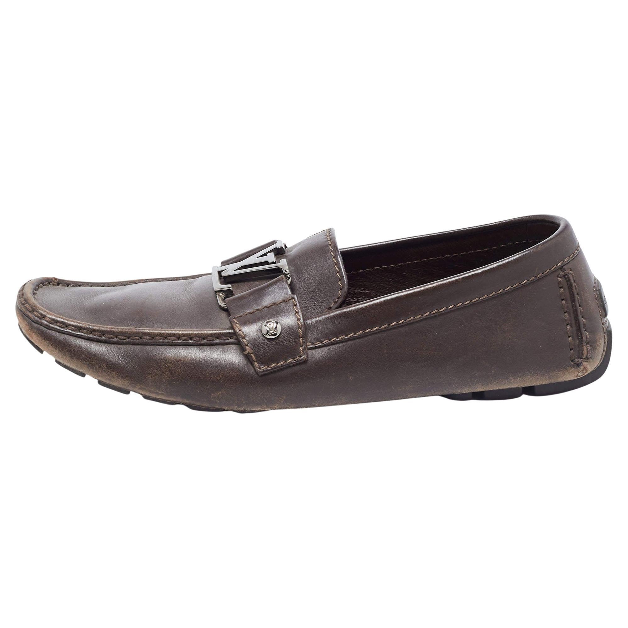 Louis Vuitton Dark Brown Leather Monte Carlo Loafers Size 41 For Sale
