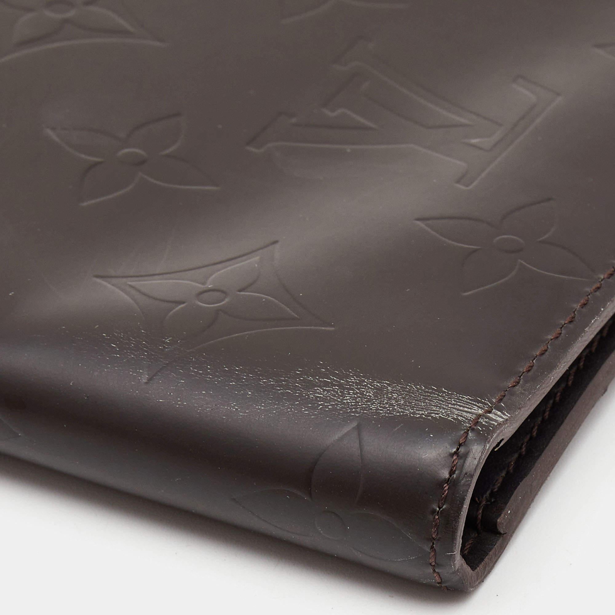 Louis Vuitton Dark Brown Monogram Matte Leather Bifold Wallet Organizer In Good Condition For Sale In Dubai, Al Qouz 2