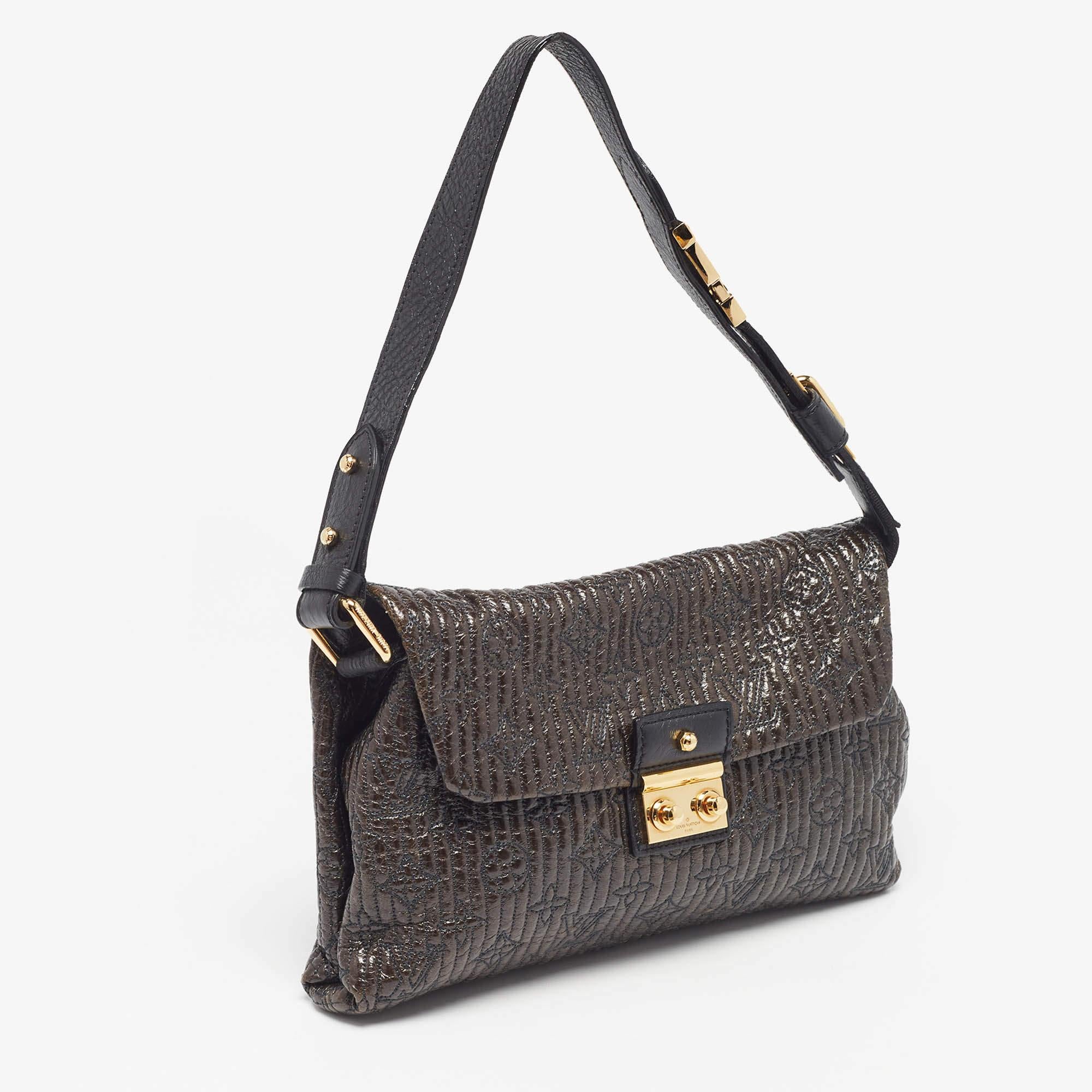 Gray Louis Vuitton Dark Brown Monogram Patent Leather Limited Edition Motard Bag