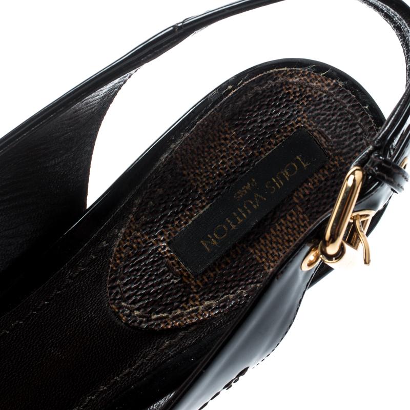 Women's Louis Vuitton Dark Brown Patent Leather New Saint Slingback Sandals Size 37