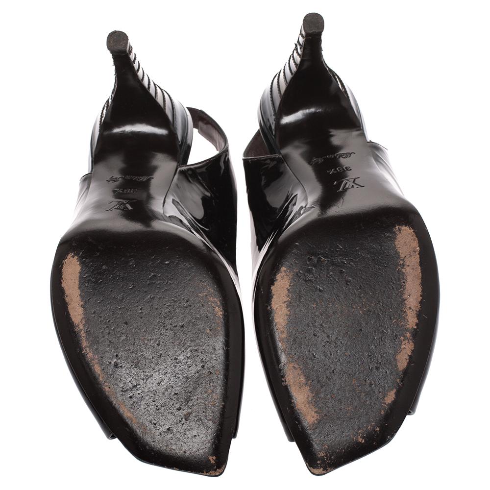 Louis Vuitton Dark Brown Patent Leather Peep Toe Slingback Sandals Size 38.5 1