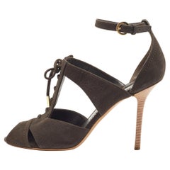 Louis Vuitton Dark Brown Pebbled Leather Corfu Caged Ankle Strap Sandals Size 40