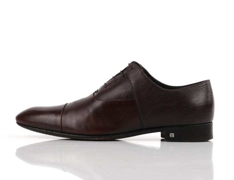 LOUIS VUITTON Dark Brown Polished Epi Leather Classic Cap Toe Dress Shoes  UK 9