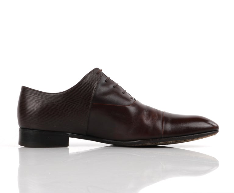 LOUIS VUITTON Dark Brown Polished Epi Leather Classic Cap Toe Dress Shoes  at 1stDibs