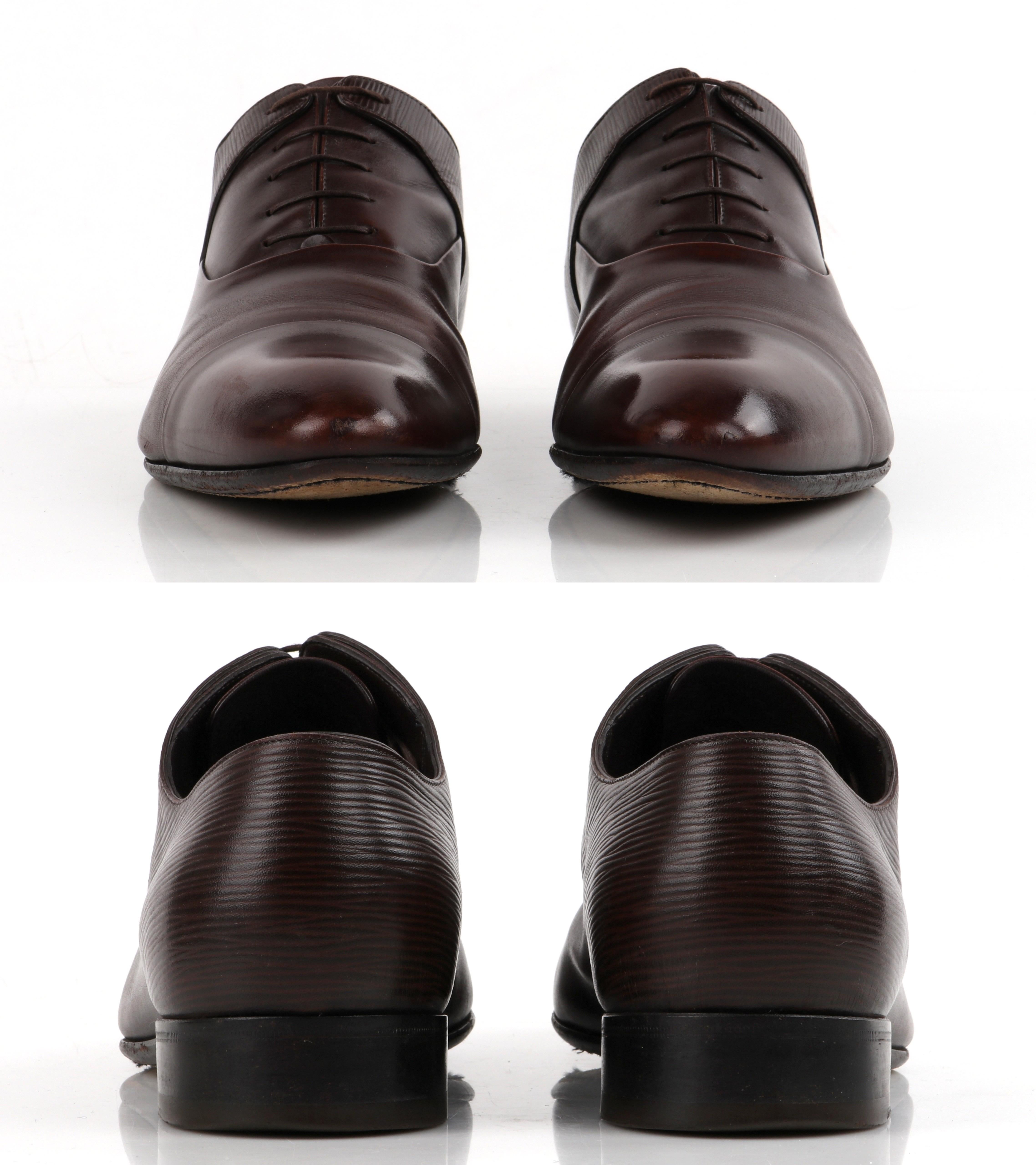 Men's LOUIS VUITTON Dark Brown Polished Epi Leather Classic Cap Toe Dress Shoes