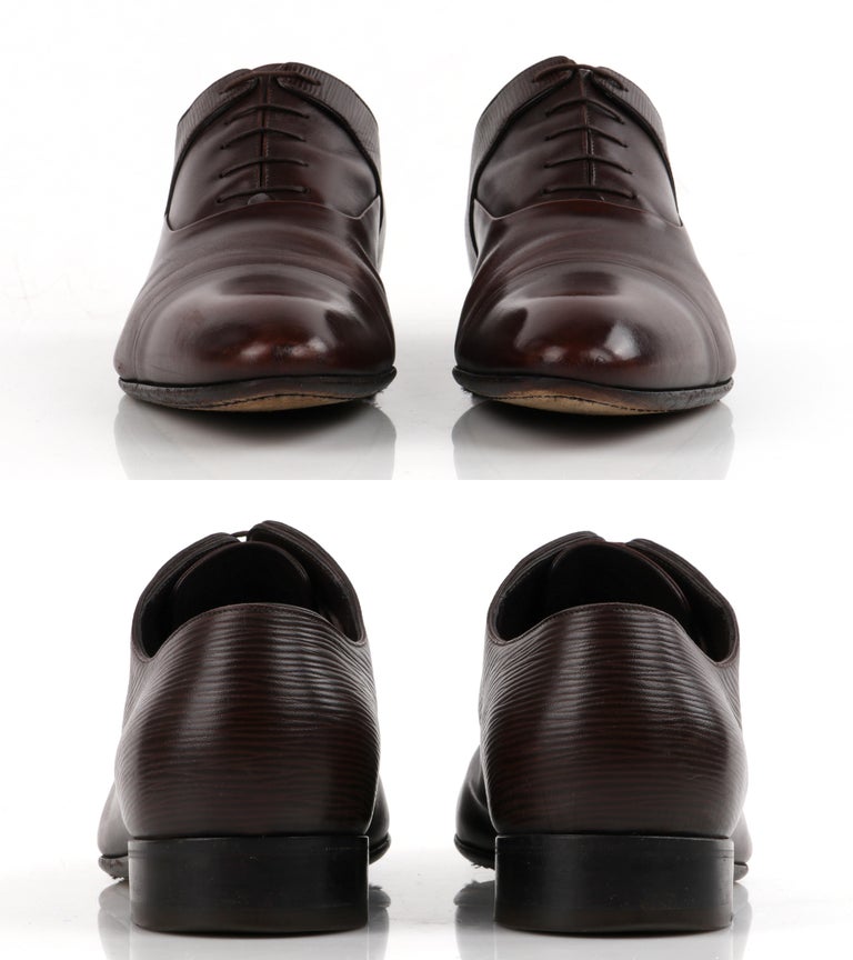 LOUIS VUITTON Dark Brown Polished Epi Leather Classic Cap Toe Dress Shoes For Sale at 1stdibs